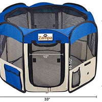 Zampa Portable Foldable Pet playpen Exercise Pen Kennel + Carrying Case for Larges Dogs Small Puppies/Cats | Indoor/Outdoor Use | Water Resistant - BESTMASCOTA.COM