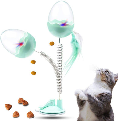 LECHONG Juguetes interactivos para gatos, juguetes de plumas para gatos, pelota para gatos, juguete para dispensar puzles con resorte flexible y potente succión - BESTMASCOTA.COM