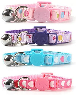 CHUKCHI 4 piezas de collar de gatito, suave y ajustable, collar de seguridad para gato con campana de 20 a 11.8 in, collar de campana de gato con tira de nailon en forma de corazón para gato, cachorro, gatito - BESTMASCOTA.COM