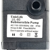 Uniclife 80 GPH Submersible Water Pump UL80 with 6ft Power Cord for Fountain Aquarium Pond Fish Tank Hydroponic - BESTMASCOTA.COM