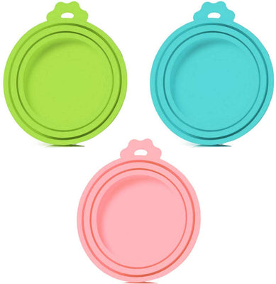 Juego de 3 tapas universales de silicona para comida de perros y gatos, 1 para 3 tamaños estándar sin BPA y lavavajillas, azul, verde y rosa - BESTMASCOTA.COM
