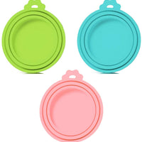 Juego de 3 tapas universales de silicona para comida de perros y gatos, 1 para 3 tamaños estándar sin BPA y lavavajillas, azul, verde y rosa - BESTMASCOTA.COM