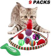 SCIROKKO Juego de juguetes para gatos y cachorros (9 piezas) – Incluye juguete para jinger, pelota de hielo, pez de gato, pelota de plumas, pelota de mylar crinkle, varita para gatos y más bonitos juguetes para gatos - BESTMASCOTA.COM