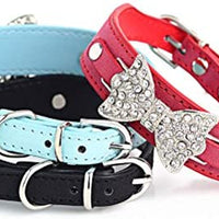 aolove Moda Rhinestones Diamante mariposa lazo corbata ajustable Piel Sintética mascota collares para perros gatos cachorro - BESTMASCOTA.COM