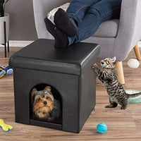 PETMAKER Casa para mascotas otomana – plegable multiusos gato o perro pequeño cubo y reposapiés con cojín superior e interior almohada - BESTMASCOTA.COM