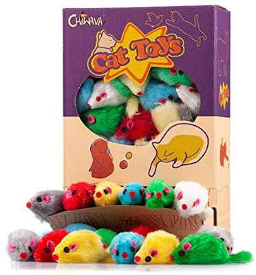 Chiwava 4.1'' Furry Cat Toy Mice Rattle Small Mouse Kitten Interactive Play Assorted Color - BESTMASCOTA.COM