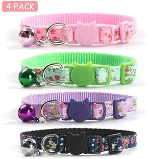 CHUKCHI 4 piezas de collares de gato de seguridad de liberación rápida con cascabel ajustable collar de gato con pequeño patrón floral colorido suave fuerte tira de nailon para gato, gatito - BESTMASCOTA.COM