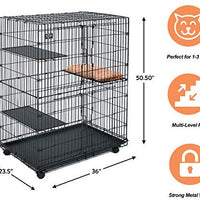 Midwest - Jaula para gatos con 3 estantes ajustables y 1 estante para cama de gato y ruedas de rueda. Ideal para 1 – 2 gatos. Medidas de la jaula de 14.2 x 9.3 x 19.9 in. - BESTMASCOTA.COM