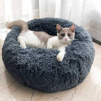 TINTON LIFE Cama de lujo de piel sintética para gatos y perros pequeños, redonda, con forma de dona, oval, de felpa, acogedora cama para gatos para un sueño mejorado - BESTMASCOTA.COM