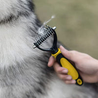 Pet Grooming Tool - 2 Sided Undercoat Rake for Cats & Dogs - Safe Dematting Comb for Easy Mats & Tangles Removing - No More Nasty Shedding and Flying Hair - BESTMASCOTA.COM