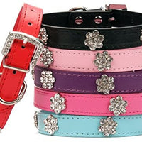 aolove Moda Rhinestones Diamante Flor Ajustable Piel Sintética mascota collares para gatos cachorro perros pequeños - BESTMASCOTA.COM