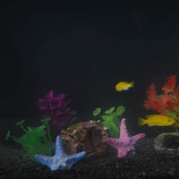 Juego de 12 decoraciones para acuario de GreenJoy con cueva de madera, tronco de árbol, escondites de barril, plantas de plástico artificial y estrella de mar, decoración de resina, accesorios para acuario - BESTMASCOTA.COM