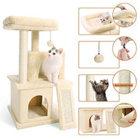 Pawz Road Cat Tree Torre de lujo para gatos con doble condominio, espaciosa percha, postes de sisal completamente envueltos para rascar y bolas reemplazables para colgar - BESTMASCOTA.COM