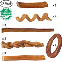 Bully Stick Variedad Pack para Perros | Mejor Mezcla de Natural Baja Olor de carne Stix | Pizzle Dental Treat Chews: Recto, Trenzado, Anillo, Primavera, Barbell, Pretzel, etc. - BESTMASCOTA.COM