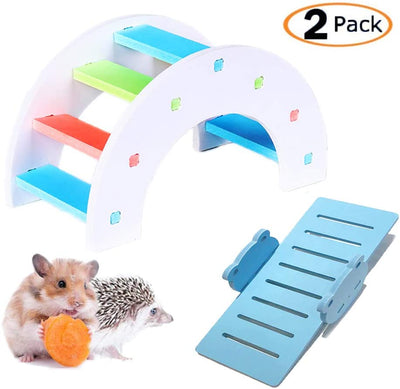 Mumax - Juego de juguetes de hámster de madera con puente de arco iris con sierra de mar de PVC, ideal para hámster nido, ratón, ratón, erizo, lagarto, animales pequeños (color al azar) - BESTMASCOTA.COM