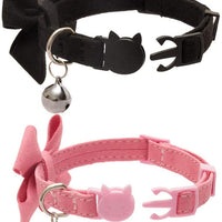 BINGPET Collar para gato con pajarita de campana, hebilla de seguridad ajustable, diamante de imitación de terciopelo, 2 unidades, rosa y negro - BESTMASCOTA.COM