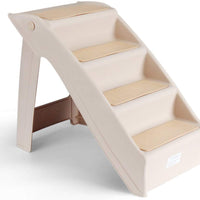 Flexzion Escaleras plegables para perro y gato, portátil, de plástico, Para camas altas, de interior y exterior, Fácil de guardar y decorativo, Beige - BESTMASCOTA.COM