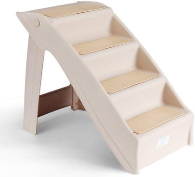 Flexzion Escaleras plegables para perro y gato, portátil, de plástico, Para camas altas, de interior y exterior, Fácil de guardar y decorativo, Beige - BESTMASCOTA.COM