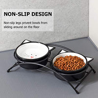 Y YHY cuencos elevados de cerámica para gatos, cuencos de agua o comida para gatos, platos dobles con soporte de metal, diseño de orejas de gato, 12 onzas - BESTMASCOTA.COM
