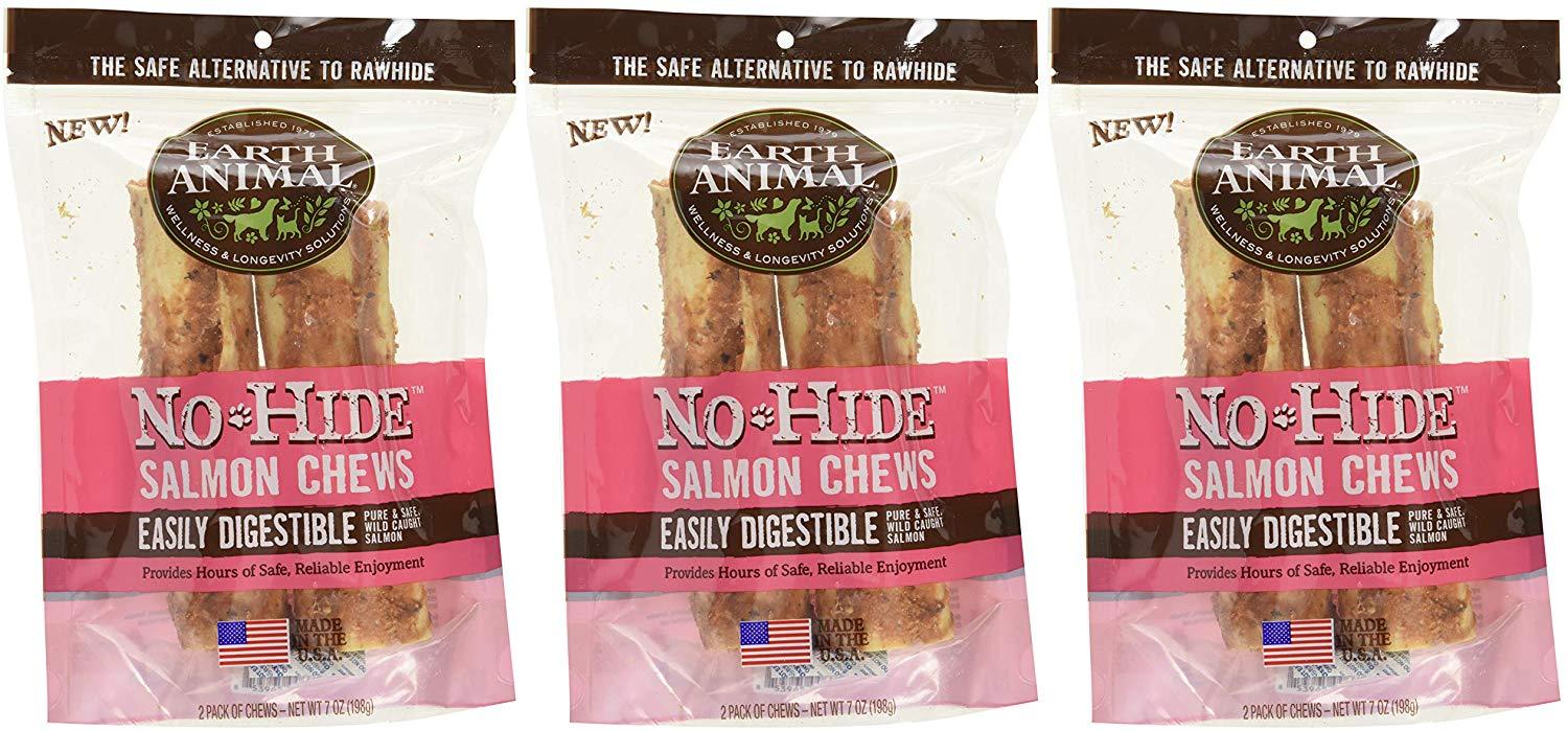 6-unidades tierra Animal no-hide salmón masticables 7" (3 paquetes con 2 masticables cada uno)