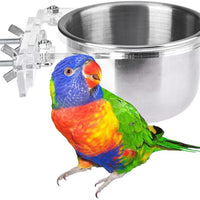 Pet Bird Alimentos Alimentación y agua potable Hanging Cup Acero Inoxidable Coop Colgador para Parrot Cage Budgie - BESTMASCOTA.COM