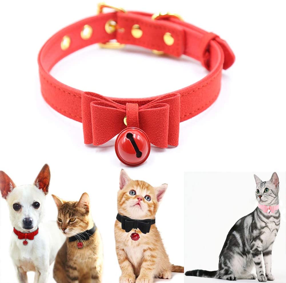 Collar de piel sintética con lazo para gato, con campana, gato, gato, ajustable, de seguridad - BESTMASCOTA.COM