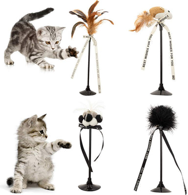 Bingpet - Varitas interactivas para gatos con ventosa y campana (4 unidades, plumas de gato, juguetes para ratón) - BESTMASCOTA.COM