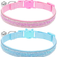 OFPUPPY Collar de gato con campana, 2 piezas, collar ajustable seguro para mascota, collar de terciopelo con diamantes de imitación - BESTMASCOTA.COM