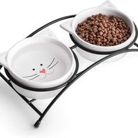 Y YHY cuencos elevados de cerámica para gatos, cuencos de agua o comida para gatos, platos dobles con soporte de metal, diseño de orejas de gato, 12 onzas - BESTMASCOTA.COM