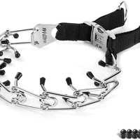 Wellbro collar de entrenamiento con dientes de metal para perros grandes y medianos (Pit Bull, pastor alemán), con hebilla a presión de liberación rápida y puntas de hule, plateado y regulable - BESTMASCOTA.COM