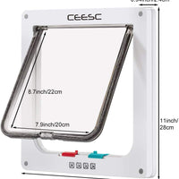 CEESC Puerta grande para gato (Tamaño exterior 11" x 9.8"), puerta de 4 vías con cerradura para ventanas y puerta de cristal corredera, puerta de solapa para gatos y perros con circunferencia < 24.8" - BESTMASCOTA.COM
