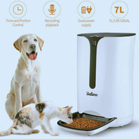 Balimo Alimentador automático inteligente para mascotas para gato y perro, 7L/1,85USGAL dispensador de alimentos con alarmas de distribución, control de porciones, grabadora de voz, temporizador programable para hasta 4 comidas por día - BESTMASCOTA.COM