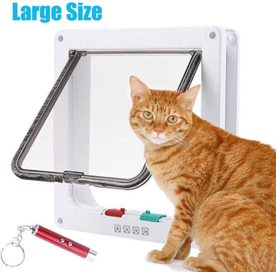 Rester versión mejorada antigrietas 4 maneras de bloqueo magnético inteligente puerta de mascota, gato puerta con solapa para uso interior y exterior (tamaño grande), color blanco - BESTMASCOTA.COM