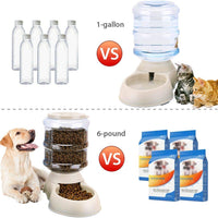Alimentador automático para gatos y dispensador de agua en juego con alfombrilla de comida para mascotas para perros pequeños, medianos, cachorros, gatitos, gran capacidad, 1 galón x 2 - BESTMASCOTA.COM