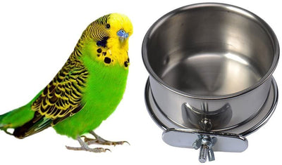 Pet Bird Alimentos Alimentación y agua potable Hanging Cup Clamp Holder acero inoxidable Bowl para colgar Parrot Macaw africana grises Budgies Periquito Cockatiels Conure Lovebirds Finch Paloma Jaula - BESTMASCOTA.COM