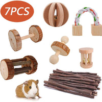 CROWNY Hamster Chew Toys, Gerbil Rat Guinea Pig Chinchilla Chew Toys Accessories, Natural Wooden Dumbbells Exercise Bell Roller Teeth Care Molar Toy for Rabbits Bird Bunny - BESTMASCOTA.COM