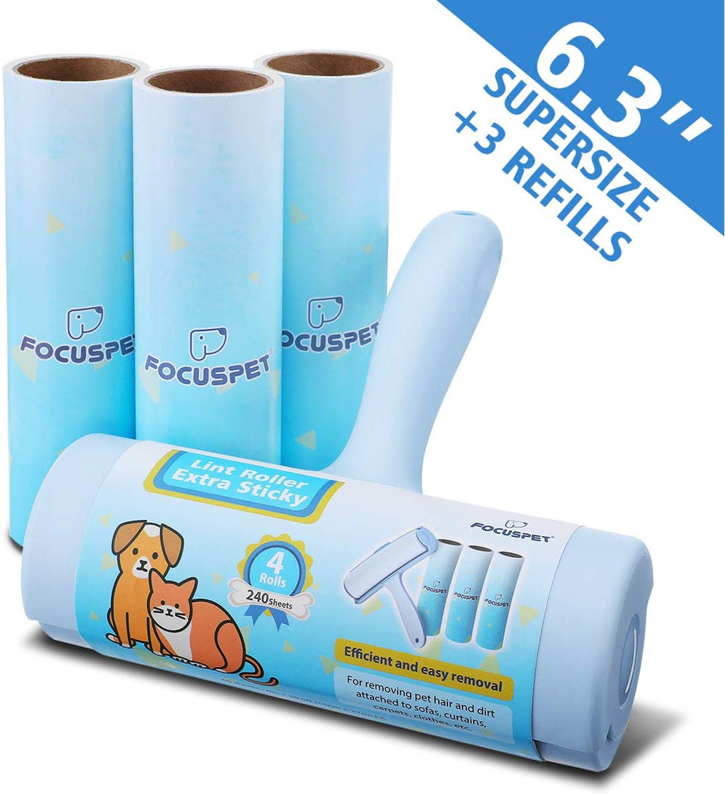 FOCUSPET Lint Roller for Pet Hair, Extra Large Hair Remover for Furniture, Clothes, Laundry Extra Sticky Supersize 6.3 inches Lint Removal Total 240 Sheets (1 Lint Roller + 3 Refills) - BESTMASCOTA.COM