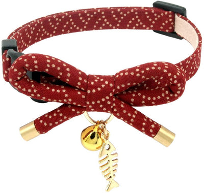 PetSoKoo - Collar para gato con campana Elegante lazo con colgante de hueso de pez. Rotura de seguridad, peso ligero, suave, duradero. - BESTMASCOTA.COM