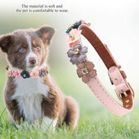 Axgo - Collar ajustable de piel sintética para gato, diseño de margaritas y diamantes de imitación, 0.5 x 13.4 in, color rosa - BESTMASCOTA.COM
