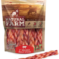 Natural Farm Pet 6 pulgadas trenzado Bully Sticks (paquete de 5) All-Natural, granja de carne de vacuno para perros | libre de olor, sin granos | masticables totalmente digeribles para razas pequeñas, medianas y grandes - BESTMASCOTA.COM