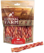 Natural Farm Pet 6 pulgadas trenzado Bully Sticks (paquete de 5) All-Natural, granja de carne de vacuno para perros | libre de olor, sin granos | masticables totalmente digeribles para razas pequeñas, medianas y grandes - BESTMASCOTA.COM