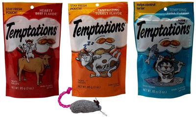 Temptations – Set de 3 dulces de gato suave con sabor a baja caloría, 1 cada uno: carne de corazón, Tempting Turco, Tun (3 onzas) - BESTMASCOTA.COM