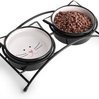 Y YHY cuencos elevados de cerámica para gatos, cuencos de agua o comida para gatos, platos dobles con soporte de metal, diseño de orejas de gato, 12 onzas - BESTMASCOTA.COM
