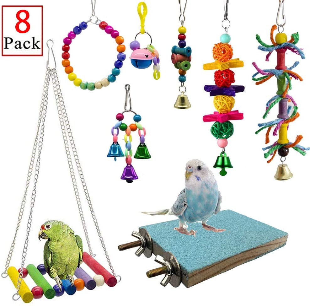 Deloky 8 paquetes de juguetes para masticar con columpio de pájaros, hamaca de loro, juguetes adecuados para pequeños parakeets, cacatolas, conos, aletas, chacamayos, loros, pájaros de amor - BESTMASCOTA.COM