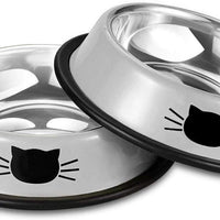 Comsmart Stainless Steel Pet Cat Bowl Kitten Puppy Dish Bowl with Cute Cats Painted Non-Skid for Small Dogs Cats Animals (2 Pack) - BESTMASCOTA.COM