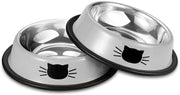 Comsmart Stainless Steel Pet Cat Bowl Kitten Puppy Dish Bowl with Cute Cats Painted Non-Skid for Small Dogs Cats Animals (2 Pack) - BESTMASCOTA.COM