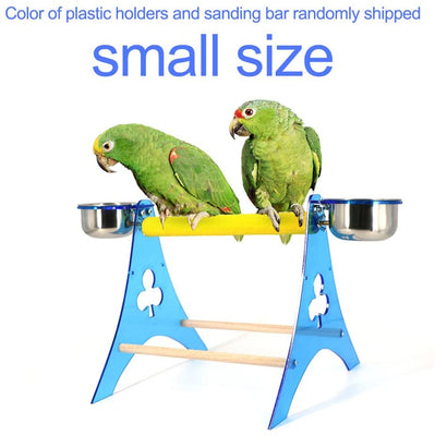 Mokook Parrot Foraging Feeder with Food Containers for Parrot Macaw African Greys Budgies Parakeet Cockatiel Cockatoo Conure Lovebird Standing Scratching Feeding, Acrylic Stand Frame Tripod Design - BESTMASCOTA.COM