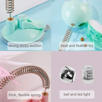 LECHONG Juguetes interactivos para gatos, juguetes de plumas para gatos, pelota para gatos, juguete para dispensar puzles con resorte flexible y potente succión - BESTMASCOTA.COM
