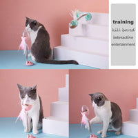 LECHONG Juguetes interactivos para gatos, juguetes de plumas para gatos, pelota para gatos, juguete para dispensar puzles con resorte flexible y potente succión - BESTMASCOTA.COM