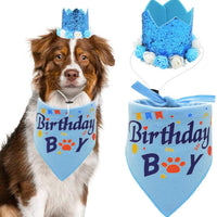 Bandana de cumpleaños para perro, pañuelo y corona, sombrero de cumpleaños, diseño de flores para perros de tamaño mediano a grande - BESTMASCOTA.COM